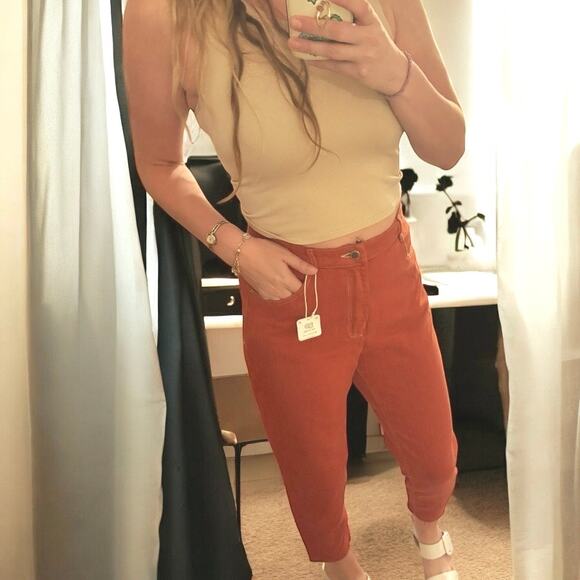 NWT Zara TRF Collection Burnt Orange Cropped Ankle Pants Tencel - Picture 1 of 7